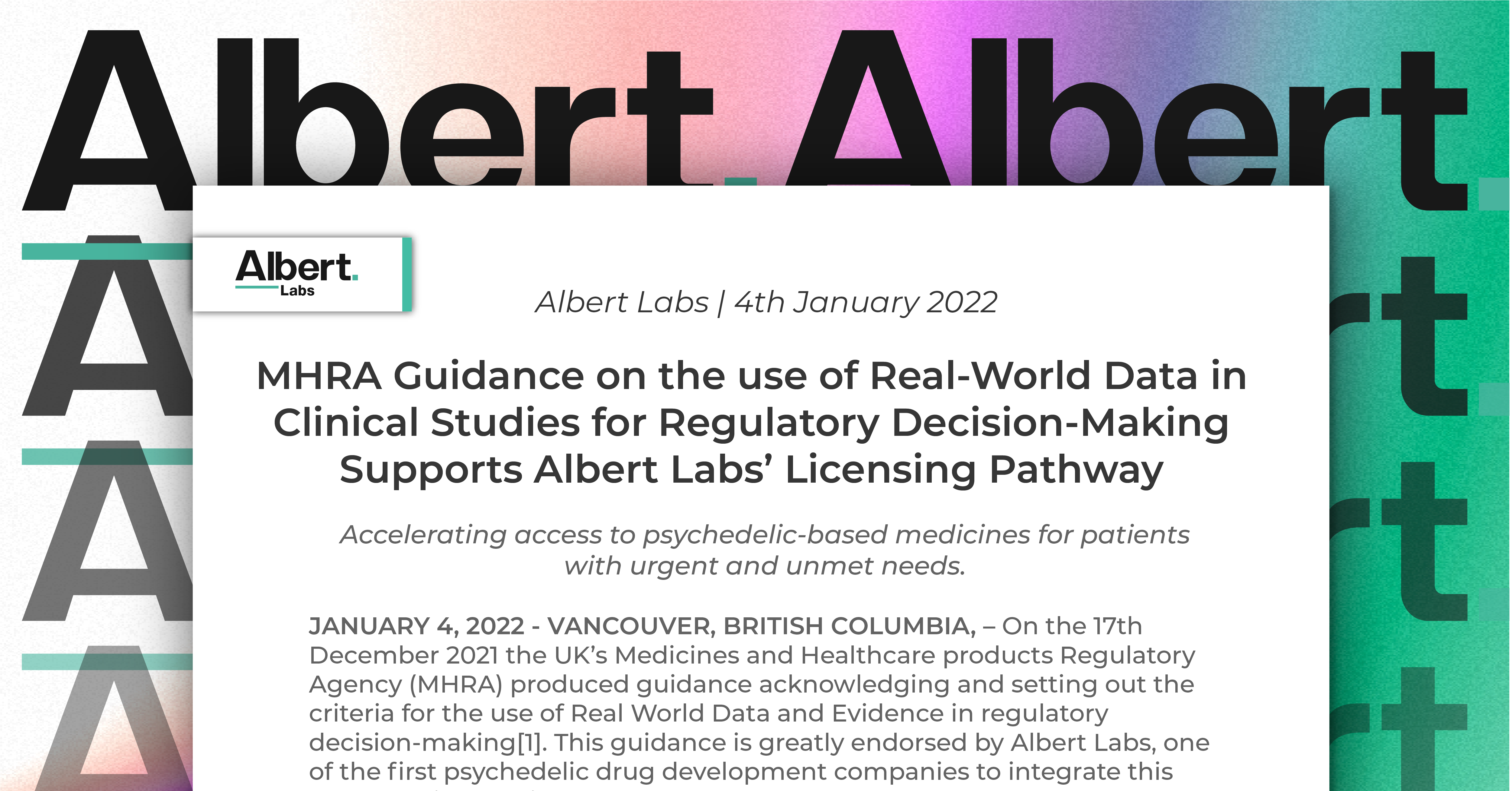 Read more about the article Press Release: MHRA Guidance on the use of Real-World Data in Clinical Studies for Regulatory Decision-Making Supports Albert Labs’ Licensing Pathway