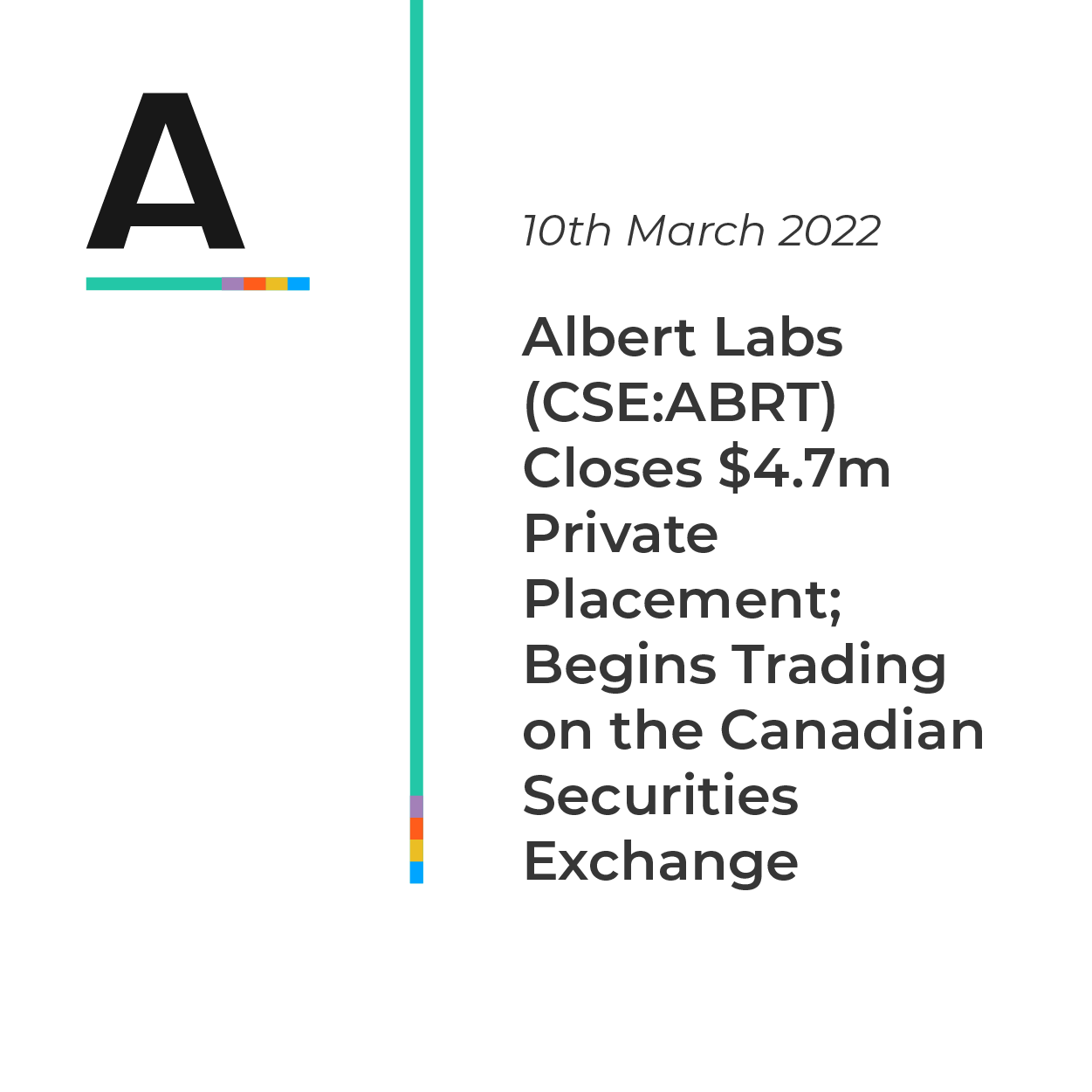 Read more about the article Albert Labs (CSE:ABRT) Closes $4.7m Private Placement; Begins Trading on the Canadian Securities Exchange